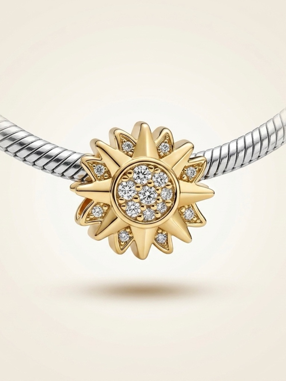 S925 Silver Gold Sun Star Charm 
CZ Stones Pandora Fit Gift New